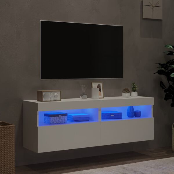 vidaXL N&aacute;stěnn&eacute; TV skř&iacute;ňky s LED osvětlen&iacute;m 2 ks b&iacute;l&eacute; 60 x 30 x 40 cm