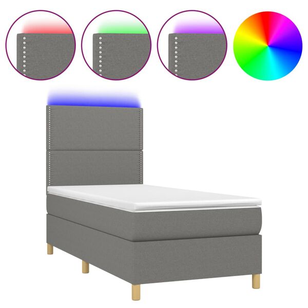 vidaXL Box spring postel s matrac&iacute; a LED tmavě &scaron;ed&aacute; 100x200 cm textil