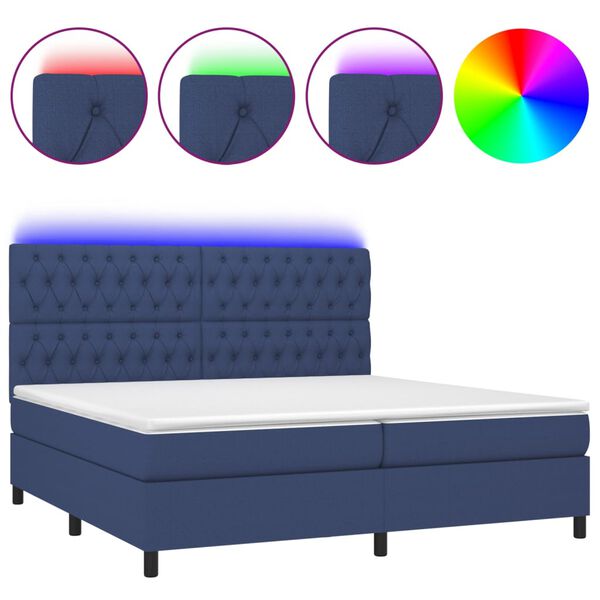 vidaXL Box spring postel s matrac&iacute; a LED modr&aacute; 200x200 cm textil