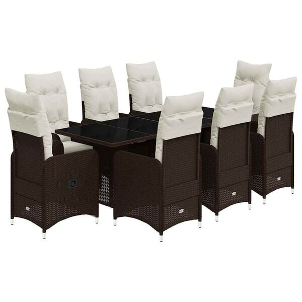 vidaXL 9d&iacute;ln&yacute; zahradn&iacute; bistro set s podu&scaron;kami hněd&yacute; polyratan