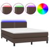 vidaXL Box spring postel s matrac&iacute; a LED hněd&aacute; 140x200 cm uměl&aacute; kůže