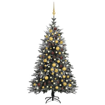 vidaXL Umělý vánoční stromek LED a sada koulí zasněžený 120cm PVC a PE
