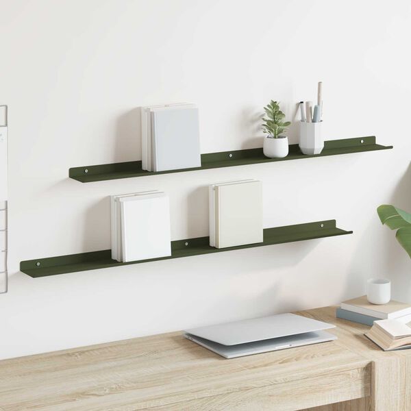 vidaXL Plovouc&iacute; police 2 pcs Olivově zelen&aacute; 100 x 9 x 2,5 cm Ocel