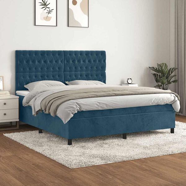 vidaXL Box spring postel s matrac&iacute; tmavě modr&aacute; 180x200 cm samet