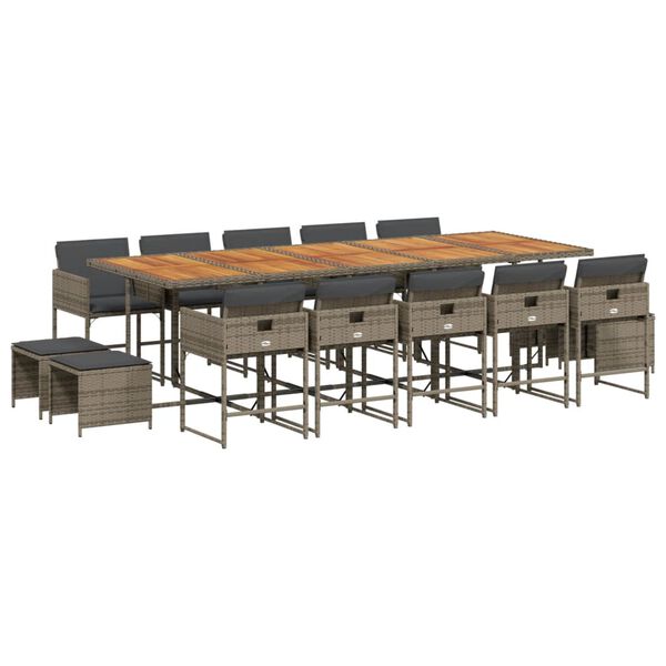 vidaXL 15d&iacute;ln&yacute; zahradn&iacute; j&iacute;deln&iacute; set s podu&scaron;kami &scaron;ed&yacute; polyratan