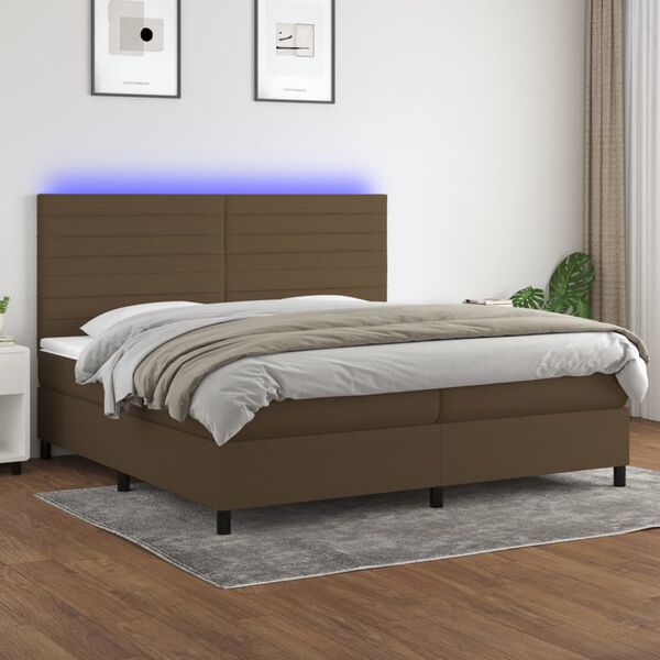 vidaXL Box spring postel s matrac&iacute; a LED tmavě hněd&aacute; 200x200 cm textil