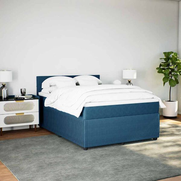 vidaXL Box spring postel s matrac&iacute; modr&aacute; 140 x 190 cm samet