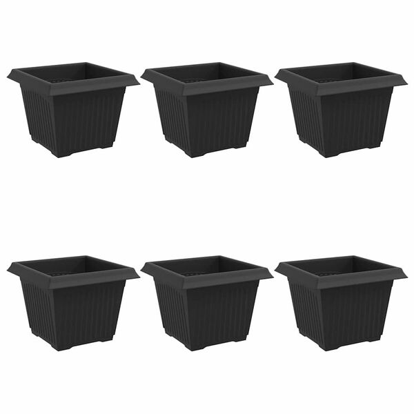 vidaXL Čtvercov&yacute; květin&aacute;č 6 pcs Čern&aacute; 23 x 23 x 17,5 cm Plast