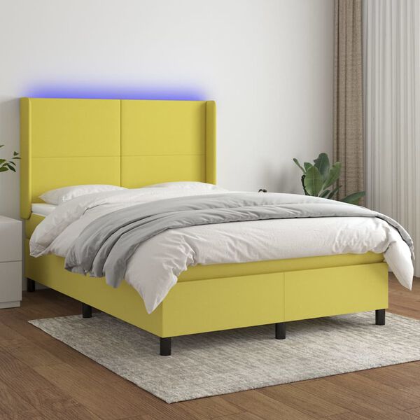 vidaXL Box spring postel s matrac&iacute; a LED zelen&aacute; 140x190 cm textil