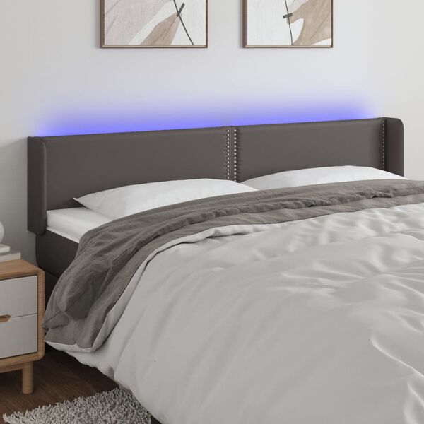 vidaXL Čelo postele s LED &scaron;ed&eacute; 163 x 16 x 78/88 cm uměl&aacute; kůže
