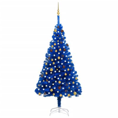 vidaXL Umělý vánoční stromek s LED a sadou koulí modrý 210 cm PVC