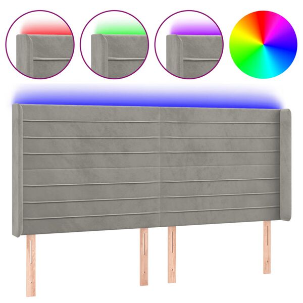 vidaXL Čelo postele s LED světle &scaron;ed&eacute; 163 x 16 x 118/128 cm samet