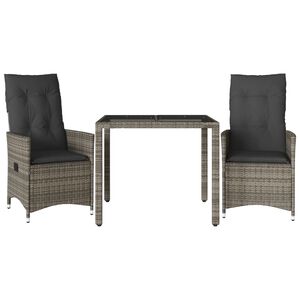 vidaXL 3d&iacute;ln&yacute; bistro set s podu&scaron;kami &scaron;ed&yacute; polyratan