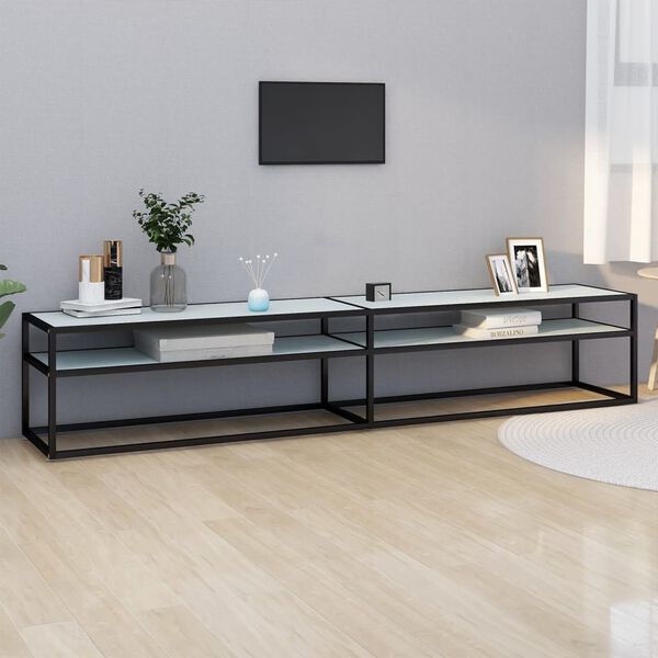 vidaXL TV stolek bílý mramor 220 x 40 x 40,5 cm tvrzené sklo