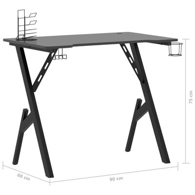 vidaXL Herní stůl s nohami ve tvaru Y černý 90 x 60 x 75 cm