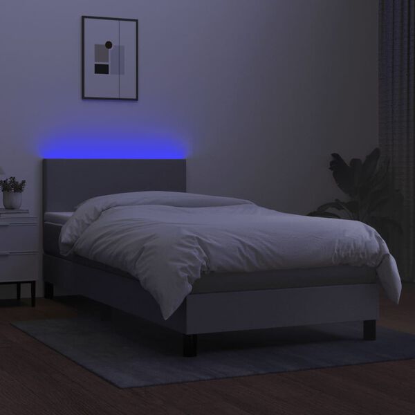 vidaXL Box spring postel s matrac&iacute; a LED světle &scaron;ed&aacute; 90x200 cm textil