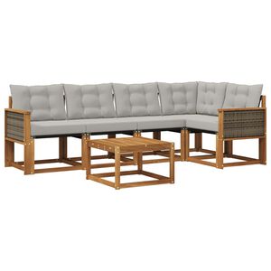 vidaXL Venkovn&iacute; pohovkov&aacute; souprava 6 pcs Př&iacute;rodn&iacute; a světle &scaron;ed&aacute;