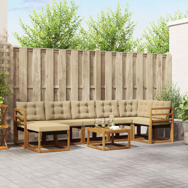 vidaXL Venkovn&iacute; pohovkov&aacute; souprava 8 pcs Přirozen&aacute; a B&eacute;žov&aacute;