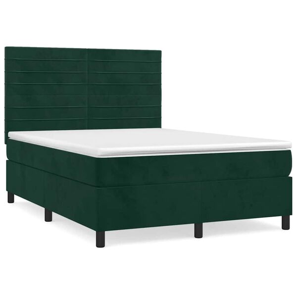 vidaXL Box spring postel s matrac&iacute; tmavě zelen&aacute; 140x200 cm samet