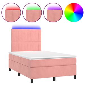vidaXL Box spring postel s matrac&iacute; a LED růžov&aacute; 120 x 190 cm samet