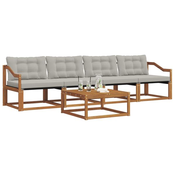 vidaXL Venkovn&iacute; pohovkov&aacute; souprava 5 pcs Př&iacute;rodn&iacute; a světle &scaron;ed&aacute;