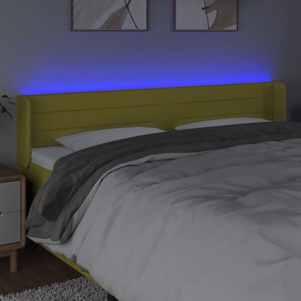 vidaXL Čelo postele s LED zelen&eacute; 163 x 16 x 78/88 cm textil