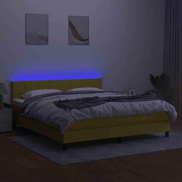 vidaXL Box spring postel s matrac&iacute; a LED zelen&aacute; 160x200 cm textil