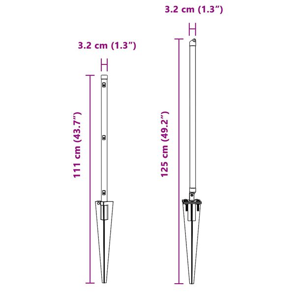 vidaXL Plotový sloupek. Jiný 26 pcs Šedá 3,2 x 3,2 x 80 cm Ocel