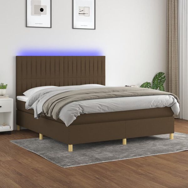 vidaXL Box spring postel s matrac&iacute; a LED tmavě hněd&aacute; 160x200 cm textil