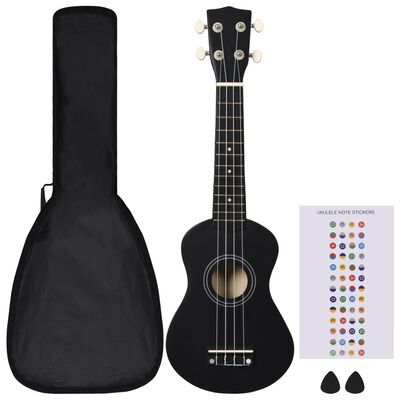 vidaXL Set soprano ukulele s obalem pro děti černé 21"