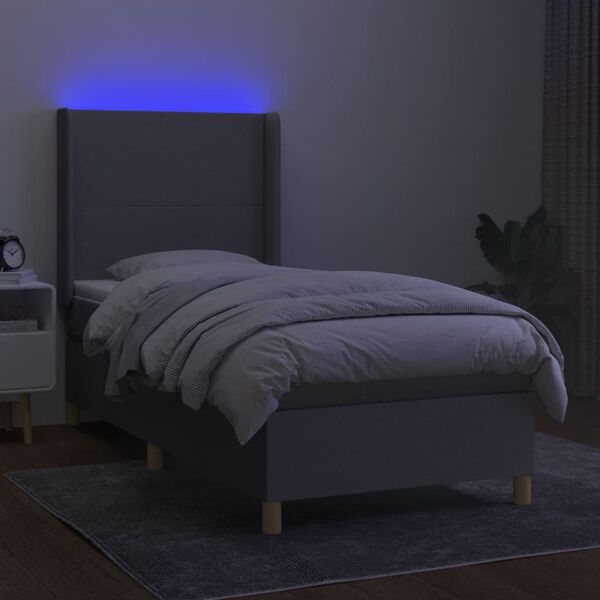 vidaXL Box spring postel s matrac&iacute; a LED světle &scaron;ed&aacute; 100x200 cm textil