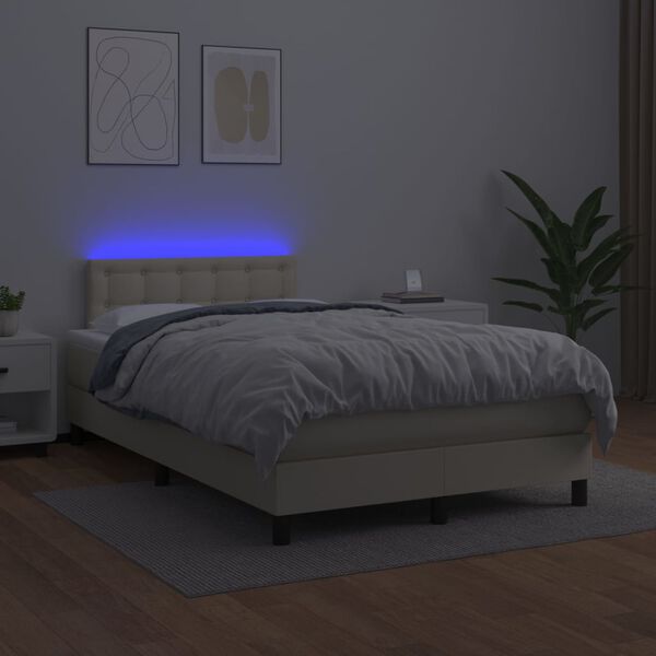 vidaXL Box spring postel s matrac&iacute; a LED kr&eacute;mov&aacute; 120x200 cm uměl&aacute; kůže