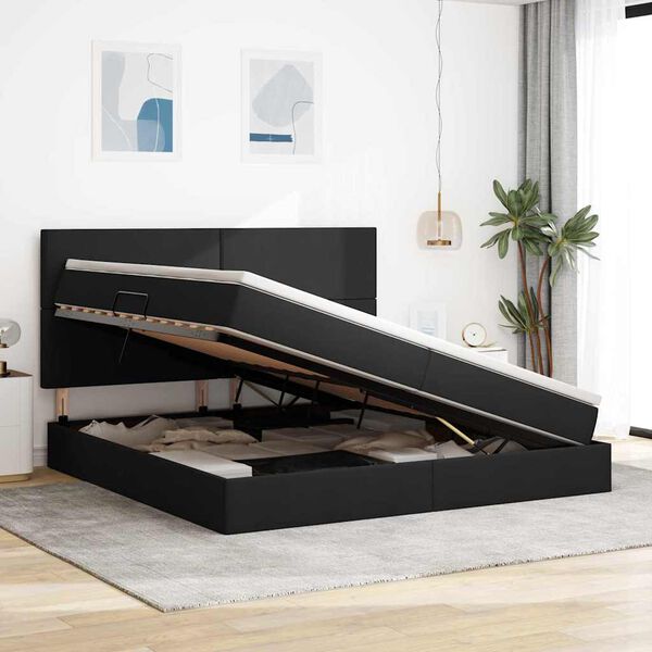 vidaXL Postel s &uacute;ložn&yacute;m prostorem a LED osvětlen&iacute;m Čern&aacute; 200 x 200 cm