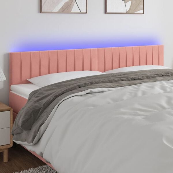 vidaXL Čelo postele s LED růžov&eacute; 180x5x78/88 cm samet