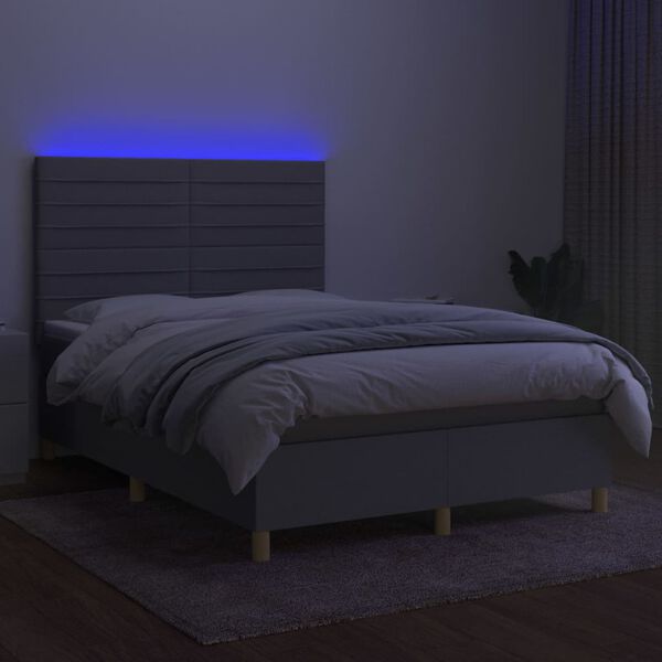 vidaXL Box spring postel s matrac&iacute; a LED světle &scaron;ed&aacute; 140x190 cm textil