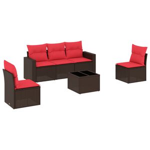 vidaXL 6d&iacute;ln&aacute; zahradn&iacute; sedac&iacute; souprava s podu&scaron;kami hněd&aacute; polyratan