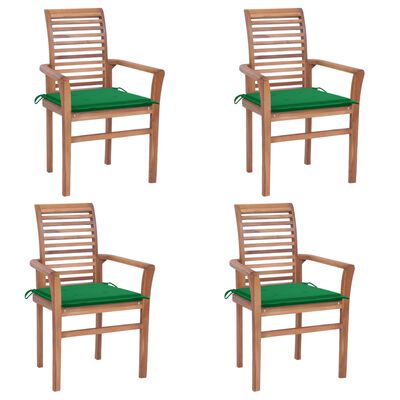 vidaXL Jídelní židle 4 ks zelené podušky masivní teak