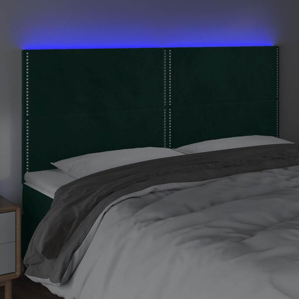 vidaXL Čelo postele s LED tmavě zelen&aacute; 180x5x118/128 cm samet