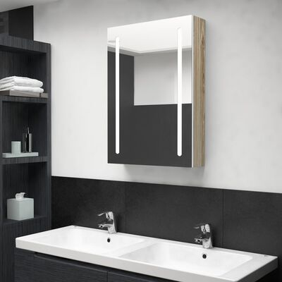 vidaXL LED koupelnová skříňka se zrcadlem bílá a dub 50 x 13 x 70 cm