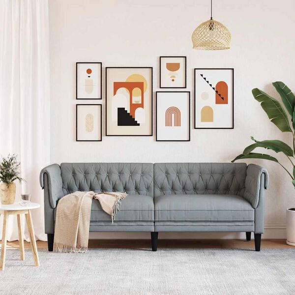 vidaXL Chesterfield pohovka 3m&iacute;stn&aacute; světle &scaron;ed&aacute; textil