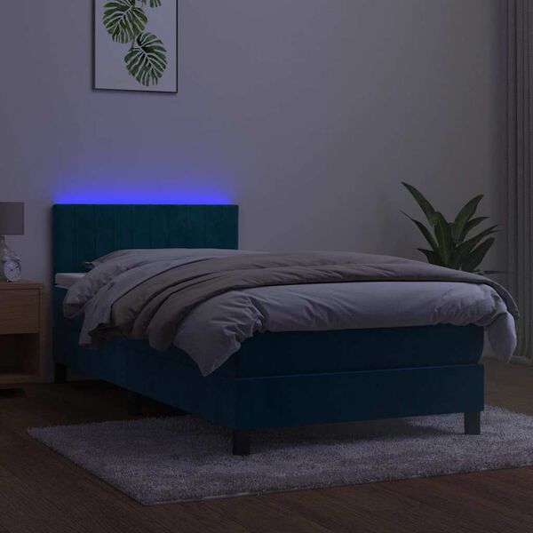 vidaXL Box spring postel s matrac&iacute; a LED tmavě modr&aacute; 80 x 200 cm samet