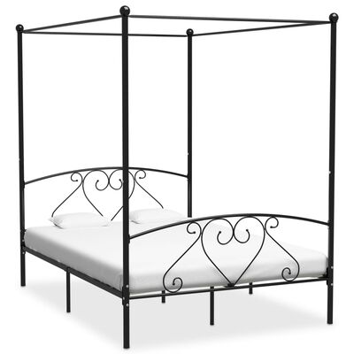 vidaXL Rám postele s nebesy černý kovový 160 x 200 cm