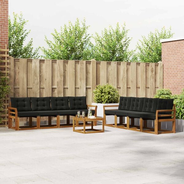 vidaXL Venkovn&iacute; pohovkov&aacute; souprava s pol&scaron;t&aacute;řem 9 pcs Přirozen&aacute; a čern&aacute;