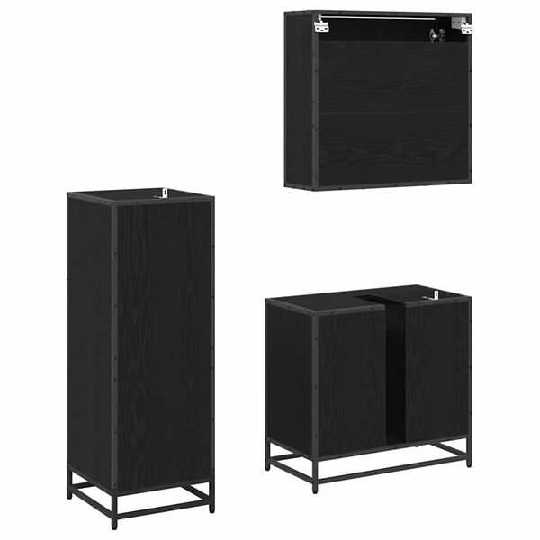 vidaXL Sada koupelnov&eacute;ho n&aacute;bytku 3 pcs Čern&yacute; dub kompozitn&iacute; dřevo