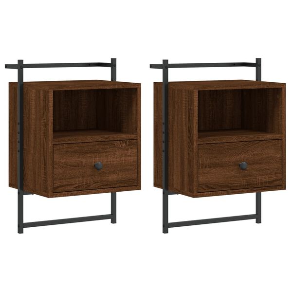 vidaXL Nočn&iacute; stolky n&aacute;stěnn&eacute; 2 ks hněd&yacute; dub 40 x 30 x 61 cm kompozit