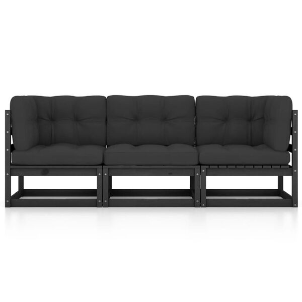 vidaXL 3místná zahradní pohovka s poduškami masivní borovice