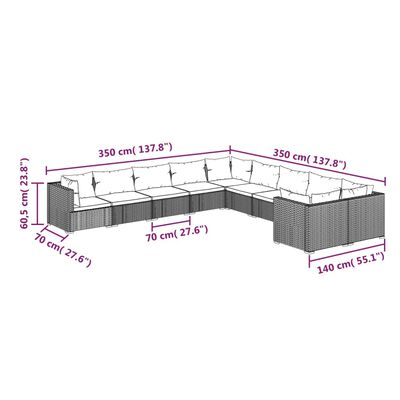 vidaXL 10dílná zahradní sedací souprava s poduškami polyratan šedá