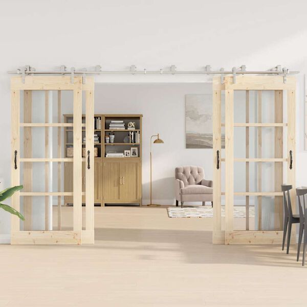 vidaXL Sada př&iacute;slu&scaron;enstv&iacute; pro posuvn&eacute; dveře 366 cm nerez ocel stř&iacute;brn&aacute;