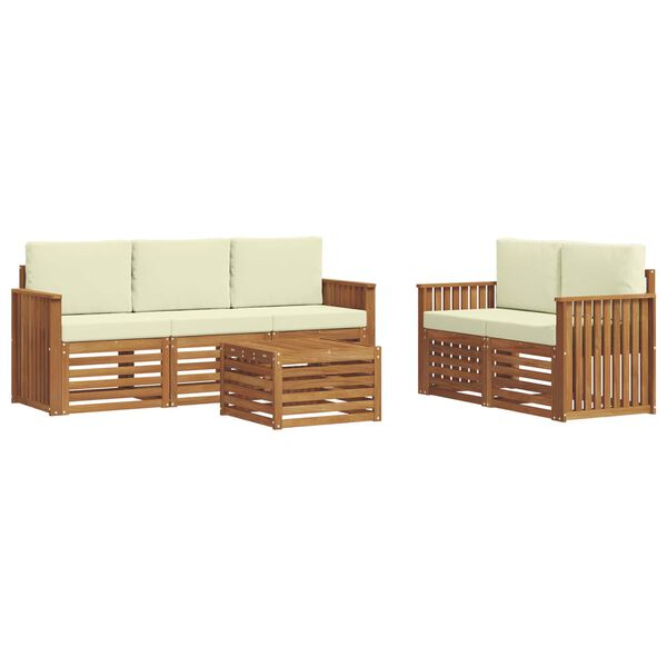 vidaXL Sedac&iacute; soupravy 6 pcs Přirozen&aacute; a Kr&eacute;mov&aacute; Masivn&iacute; ak&aacute;tov&eacute; dřevo