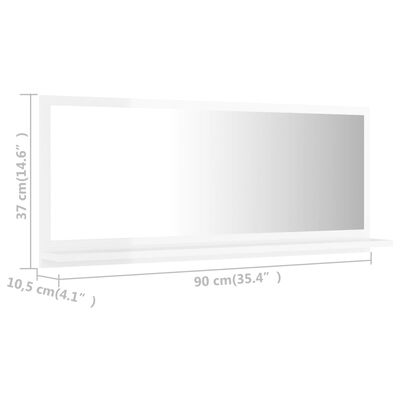 vidaXL Koupelnové zrcadlo bílé vysoký lesk 90x10,5x37 cm dřevotříska